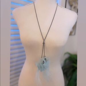 Blue laced feathered neckless ,Blue crystals w/TAG